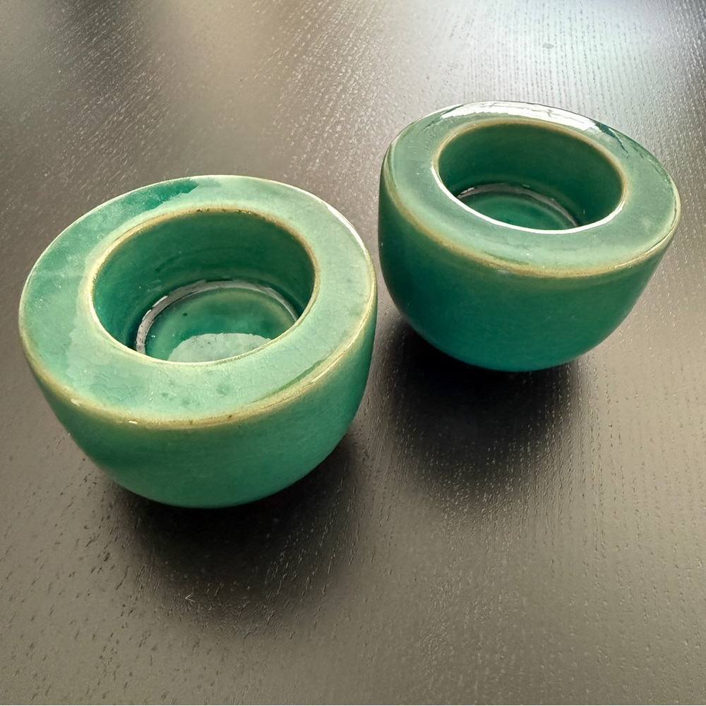 Crate&Barrel Green Ceramic Tealight Holders